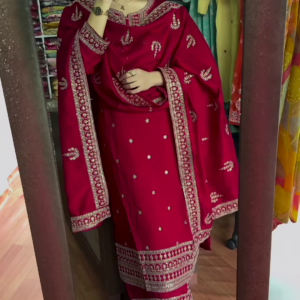 maroon colour heavy handwork kurta set with dupatta