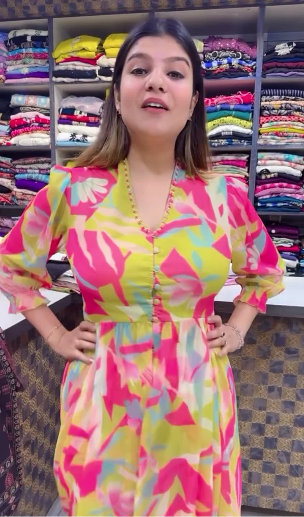 Multi Color Chinon Silk Digital Printed Gown Dress - Image 3