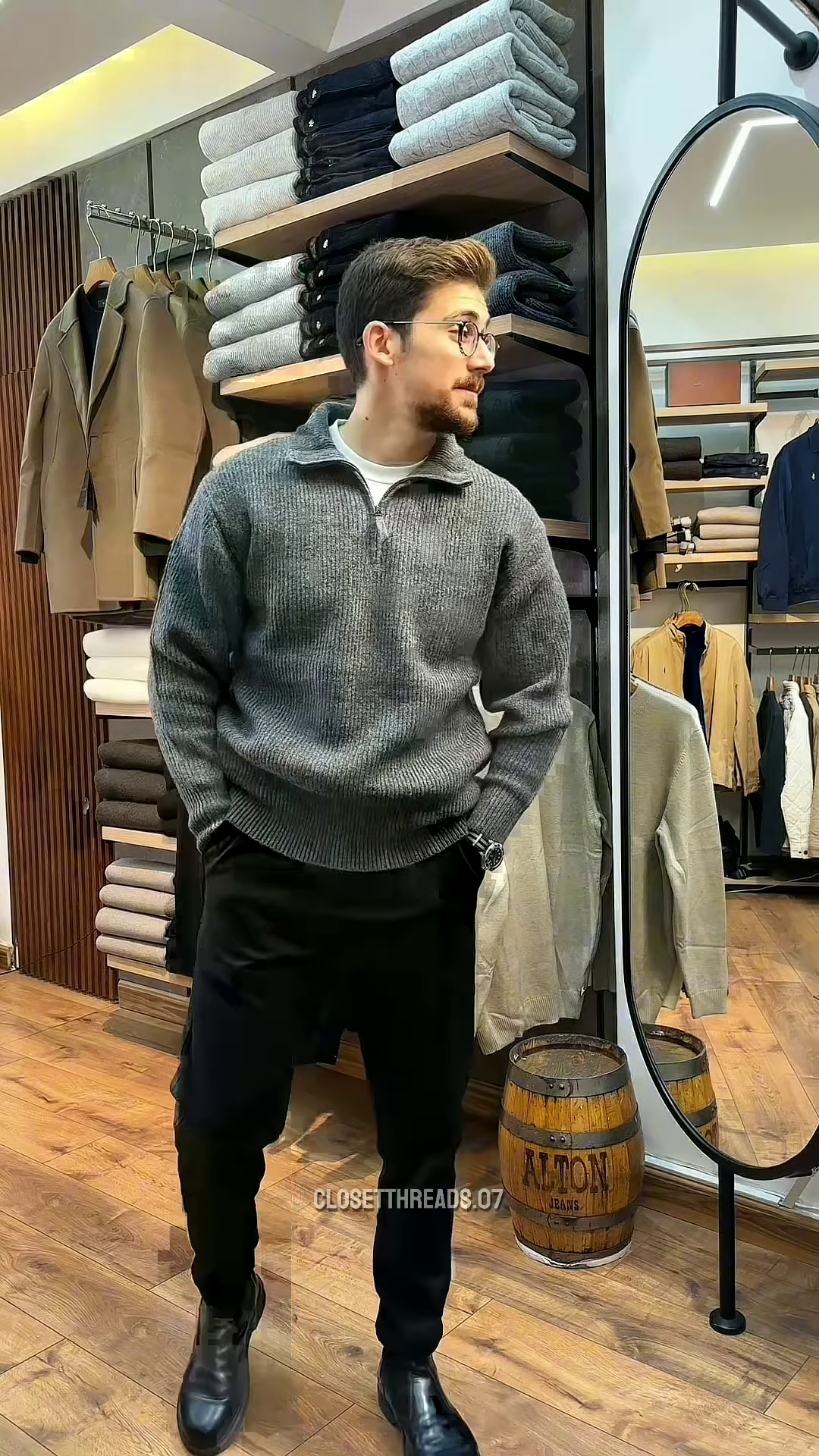 Classic Quarter-Zip Spun Cotton Sweater with Ribbed Trims