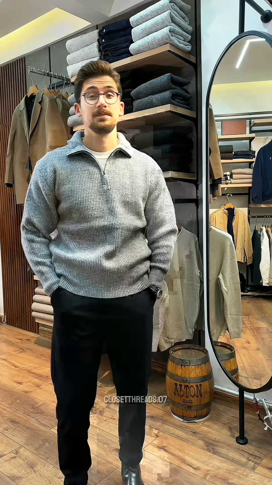 Classic Quarter-Zip Spun Cotton Sweater with Ribbed Trims - Image 4