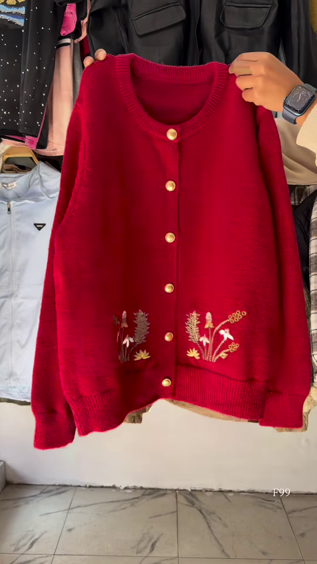 Floral Embroidery Knit Cardigan for Middle-Aged and Elderly Women – Loose, Large-Size, Long Design