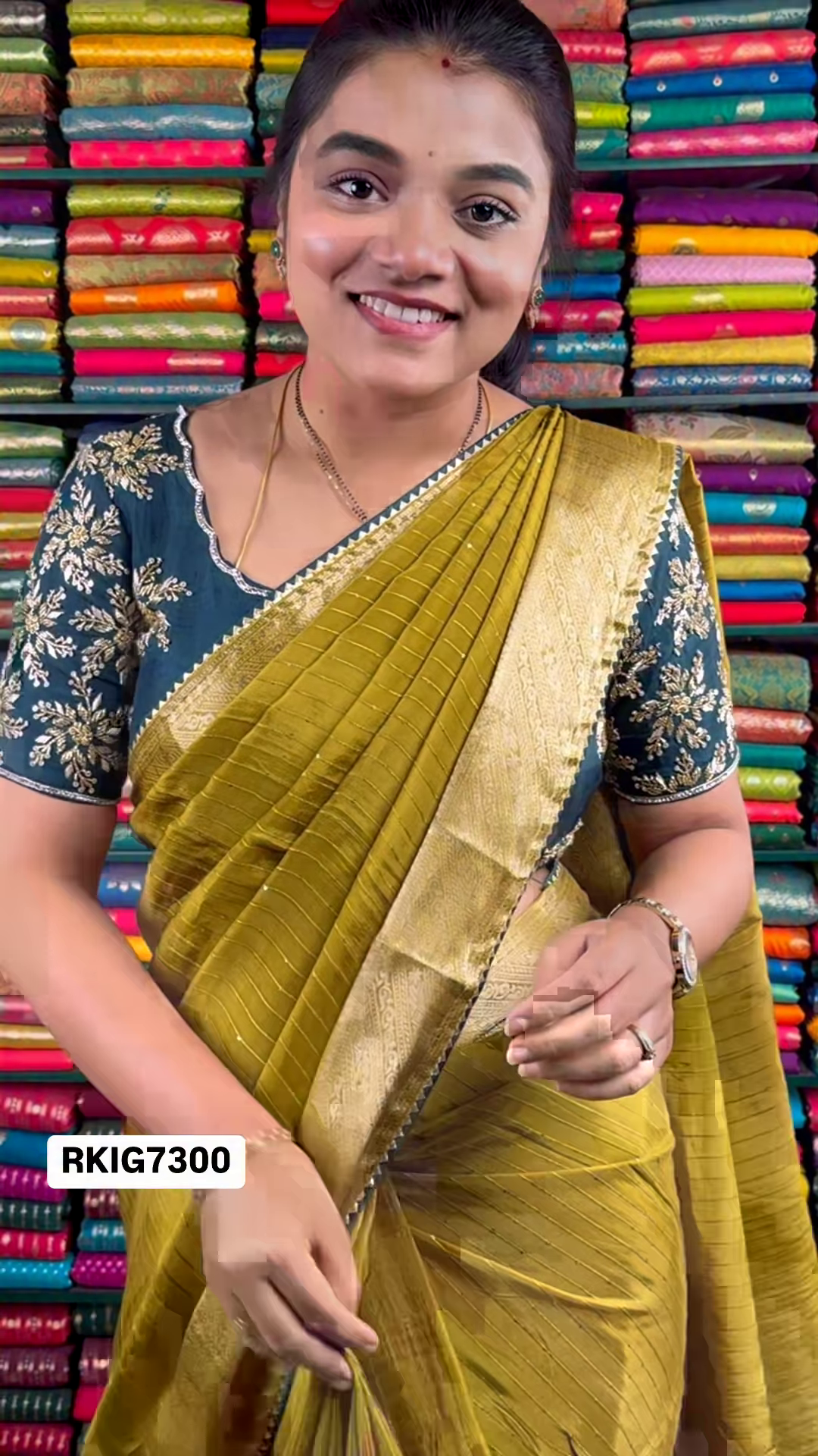 Georgette Sequence Designer Ready To Wear Blouge MehandhiGreen And Dark RamaGreen Saree