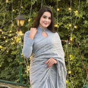 Grey Saree Organza Embroidery Cut-dana Floral With
