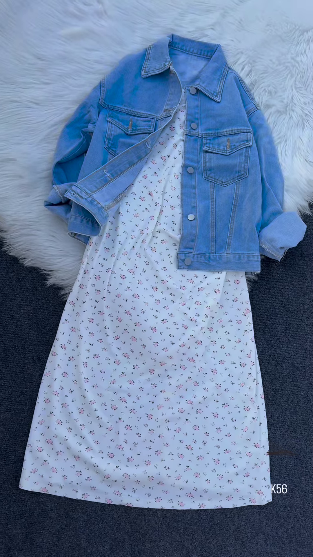 Casual Floral Midi Dress with Denim Jacket – Effortless Chic - Image 2