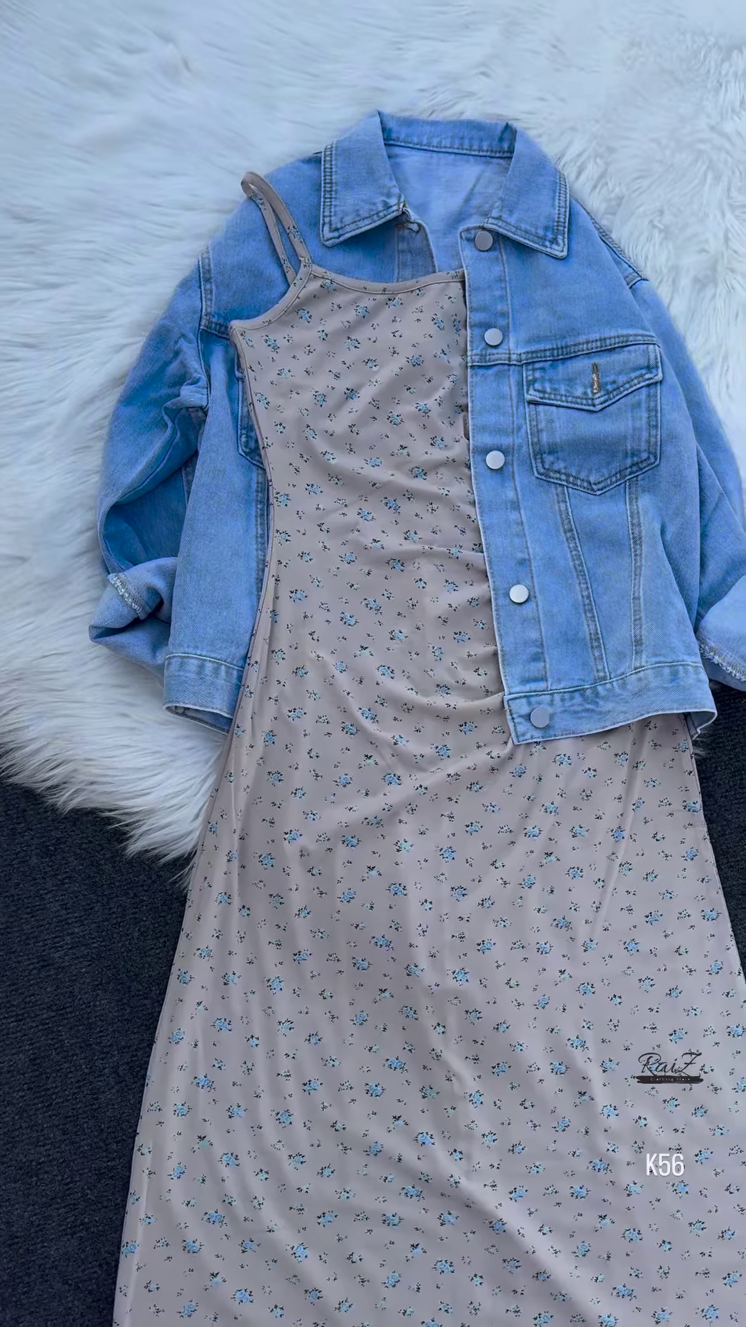 Casual Floral Midi Dress with Denim Jacket – Effortless Chic - Image 4