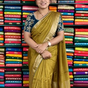 Georgette Sequence Designer Ready To Wear Blouge MehandhiGreen And Dark RamaGreen Saree