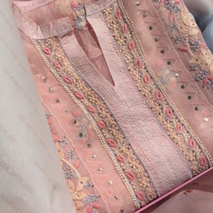 pink colour heavy chikankari suit set with koti