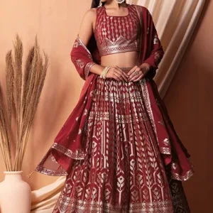 Maroon Georgette Lehenga Choli with Sequins Work