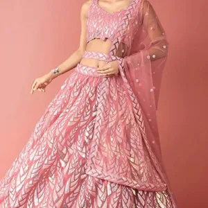 Elegant Pink Bollywood Lehenga Choli with Sequins Embroidery