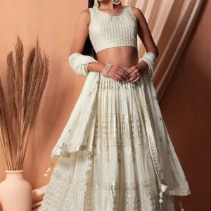 White Bollywood Georgette Lehenga Choli with Sequins