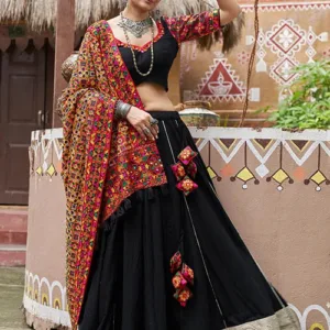 Black Color Navratri Special Chaniya Choli with Heavy Dupatta Work