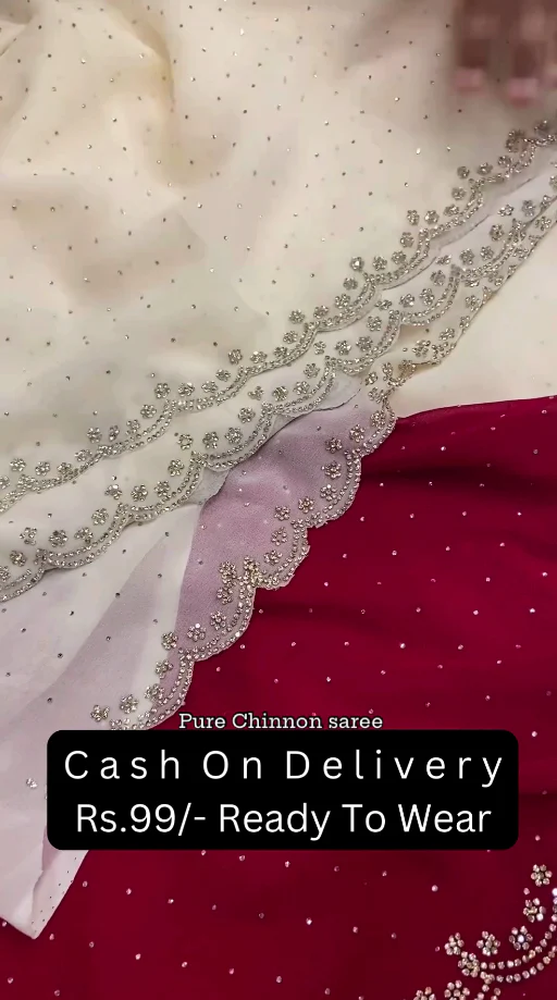 Mauve Tissue Saree In White Moti And Cut Dana Embroidery Buttis, Border Has Cutwork Embroidery Detailing - Image 3