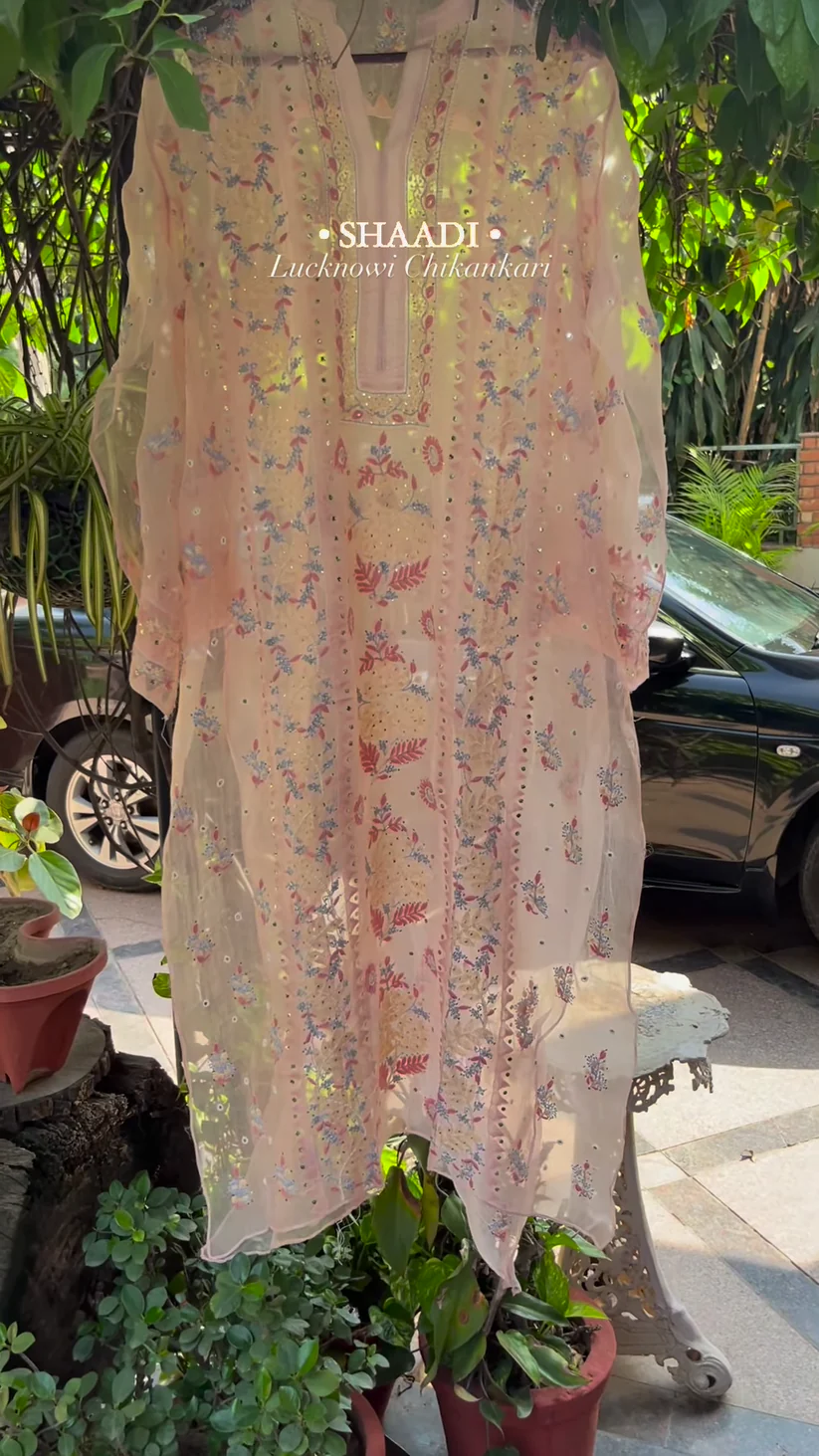 pink colour heavy chikankari suit set with koti - Image 4