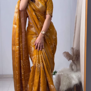 Banarasee Handwoven Crushed Tissue Saree With Lace-Multicolor