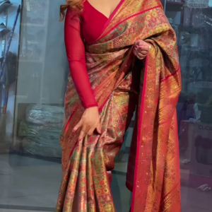 Elegant Floral Printed Zari Pashmina Saree for Timeless Indian Elegance