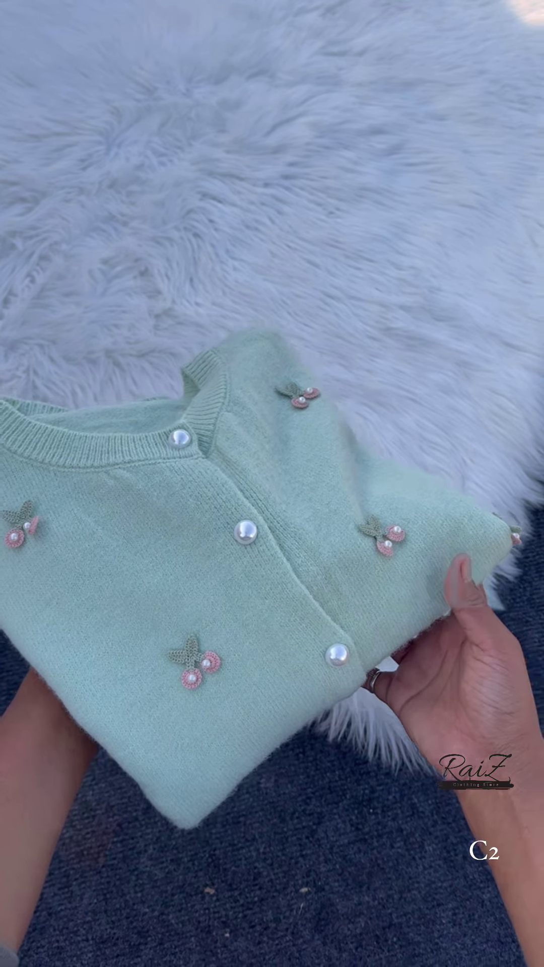 Clara round neck soft knit pearl button cardigan - Image 2