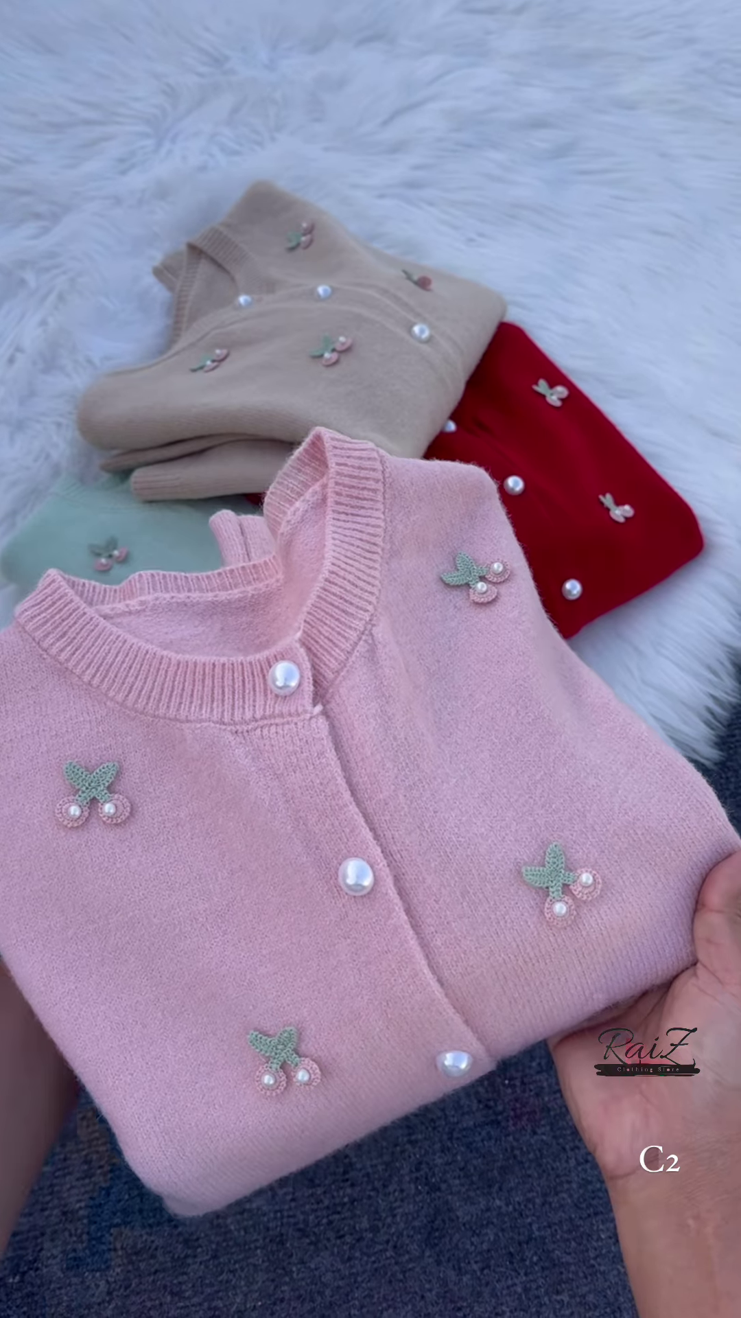 Clara round neck soft knit pearl button cardigan - Image 7