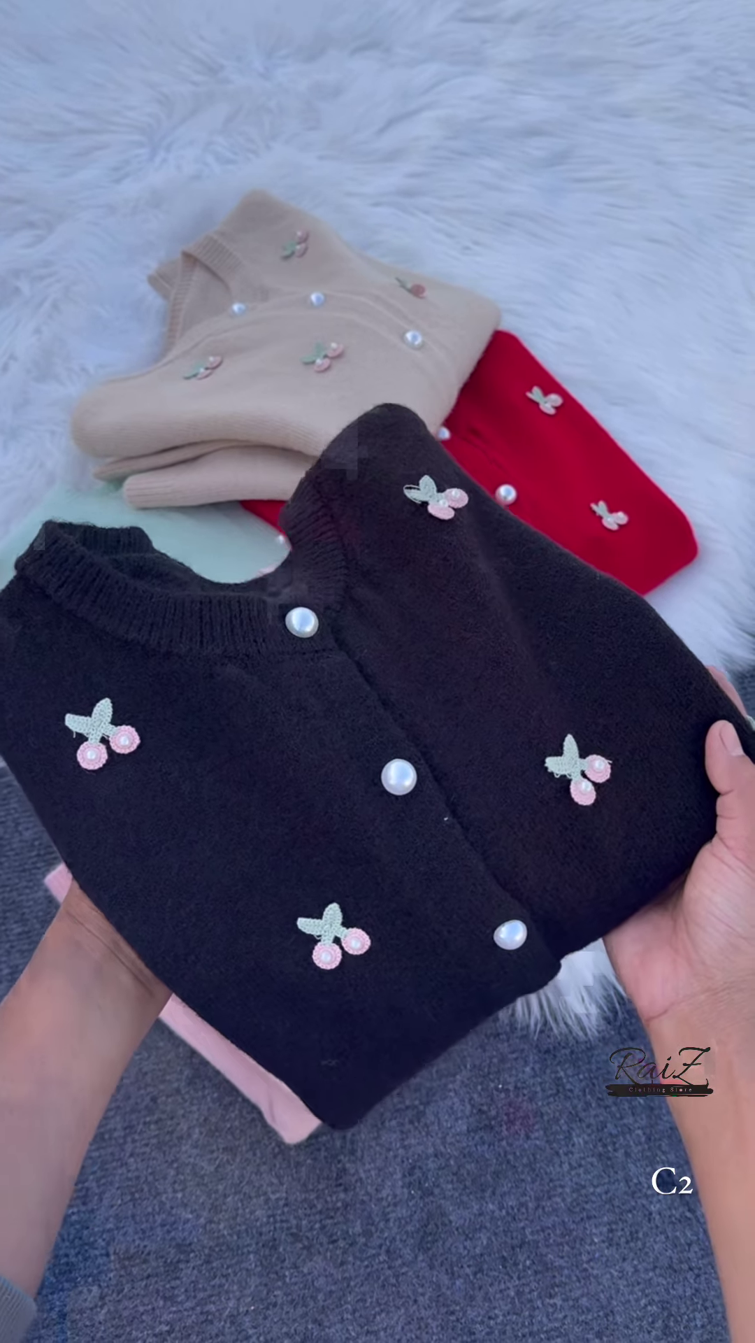 Clara round neck soft knit pearl button cardigan - Image 6