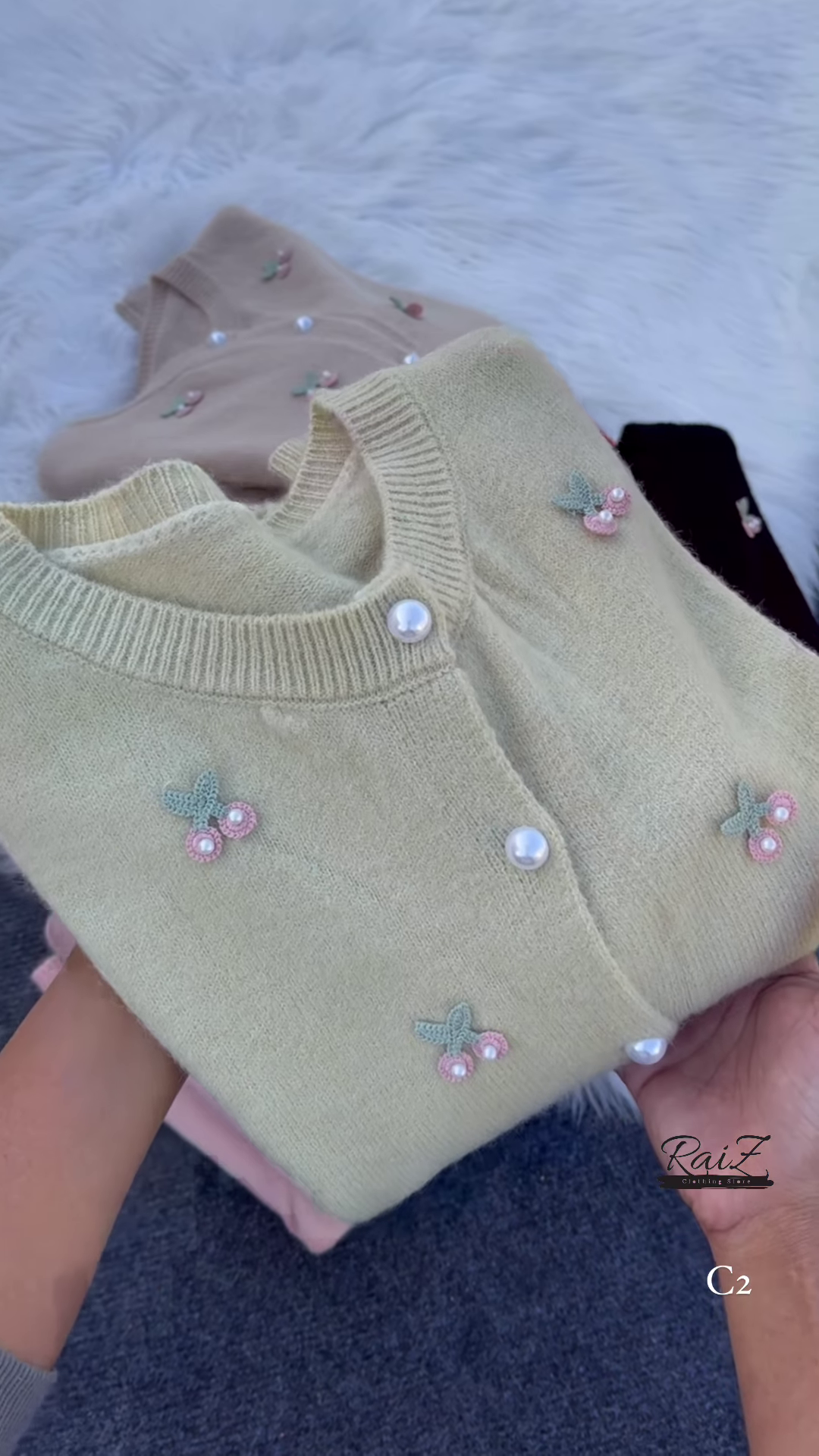 Clara round neck soft knit pearl button cardigan - Image 5