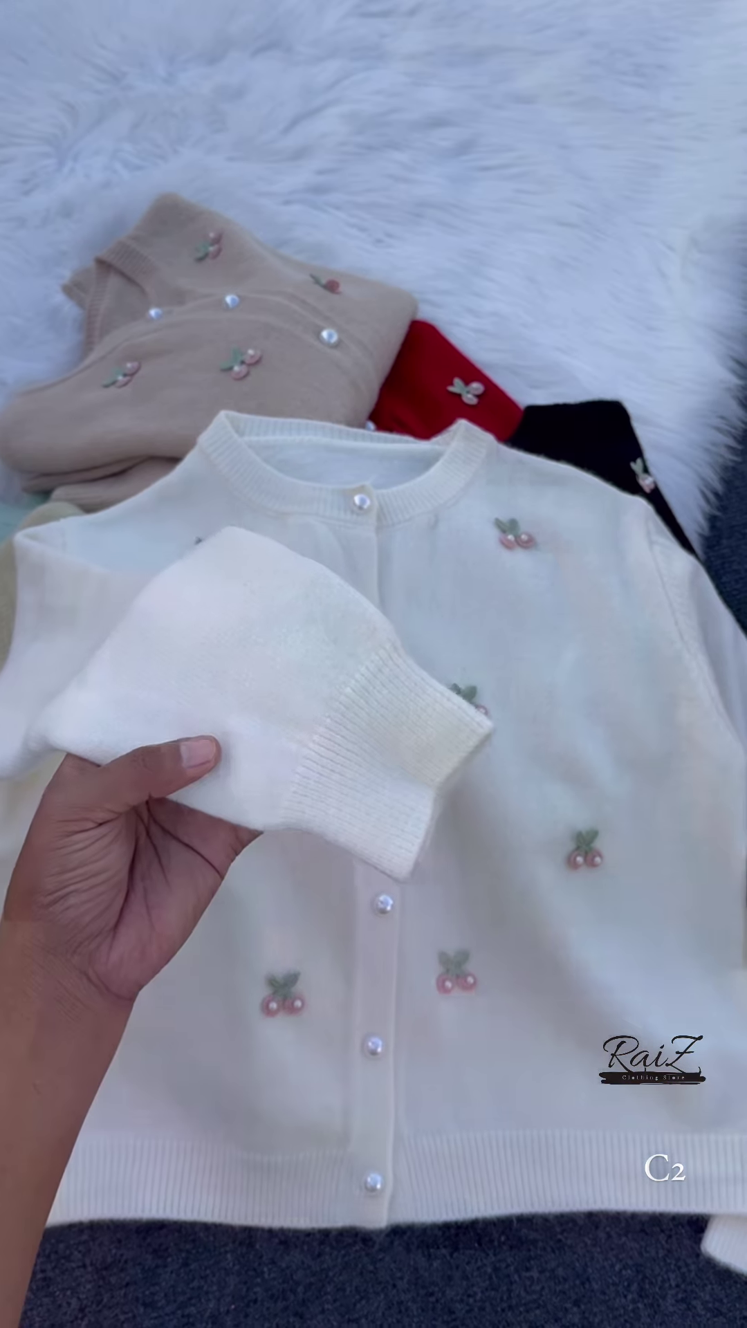 Clara round neck soft knit pearl button cardigan - Image 3