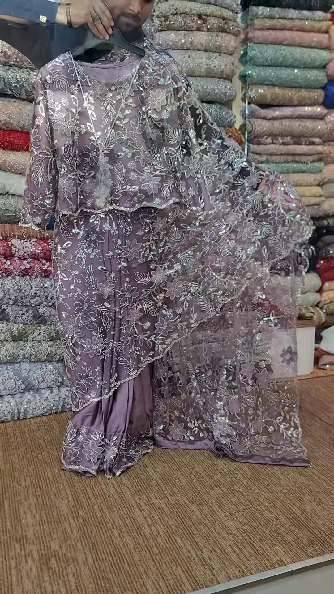 Ethereal Elegance: Lavender Embroidered Satin Saree - Image 2