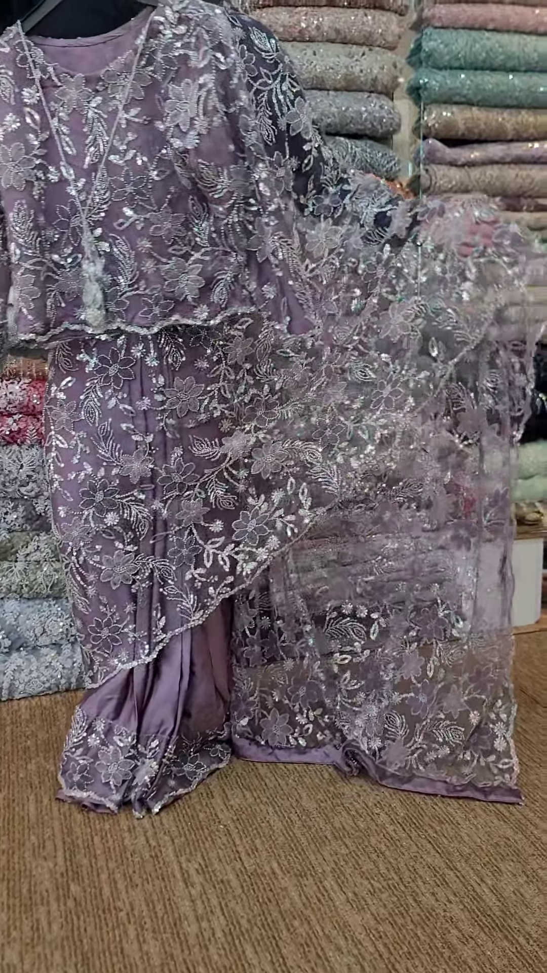 Ethereal Elegance: Lavender Embroidered Satin Saree - Image 3