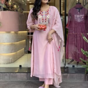 Blush Pink Mirror-Embroidered Suit – A Chic Ethnic Delight