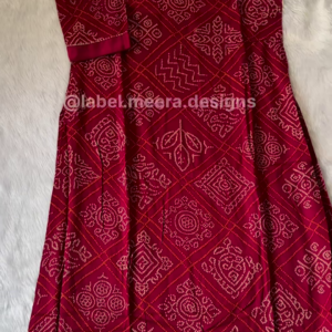 Maroon Bandhani Print Long Kurta with Golden Embellishments