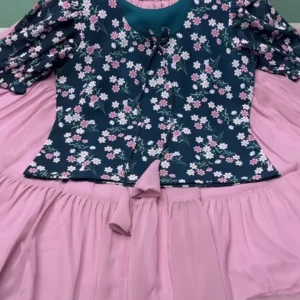 Floral Printed Peplum Top with Flowy Pink Skirt – Elegant & Trendy