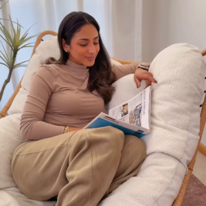 Luxury Papasan Lounge Chair with Ultra-Plush Cushion – Comfy Accent Chair for Living Room, Bedroom, or Reading Nook – Boho Chic Woven Frame with Soft Sherpa-Like Padding