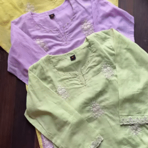 Pastel Embroidered Mulcotton Kurtas β Floral Ethnicwear in Yellow, Lavender & Light Green