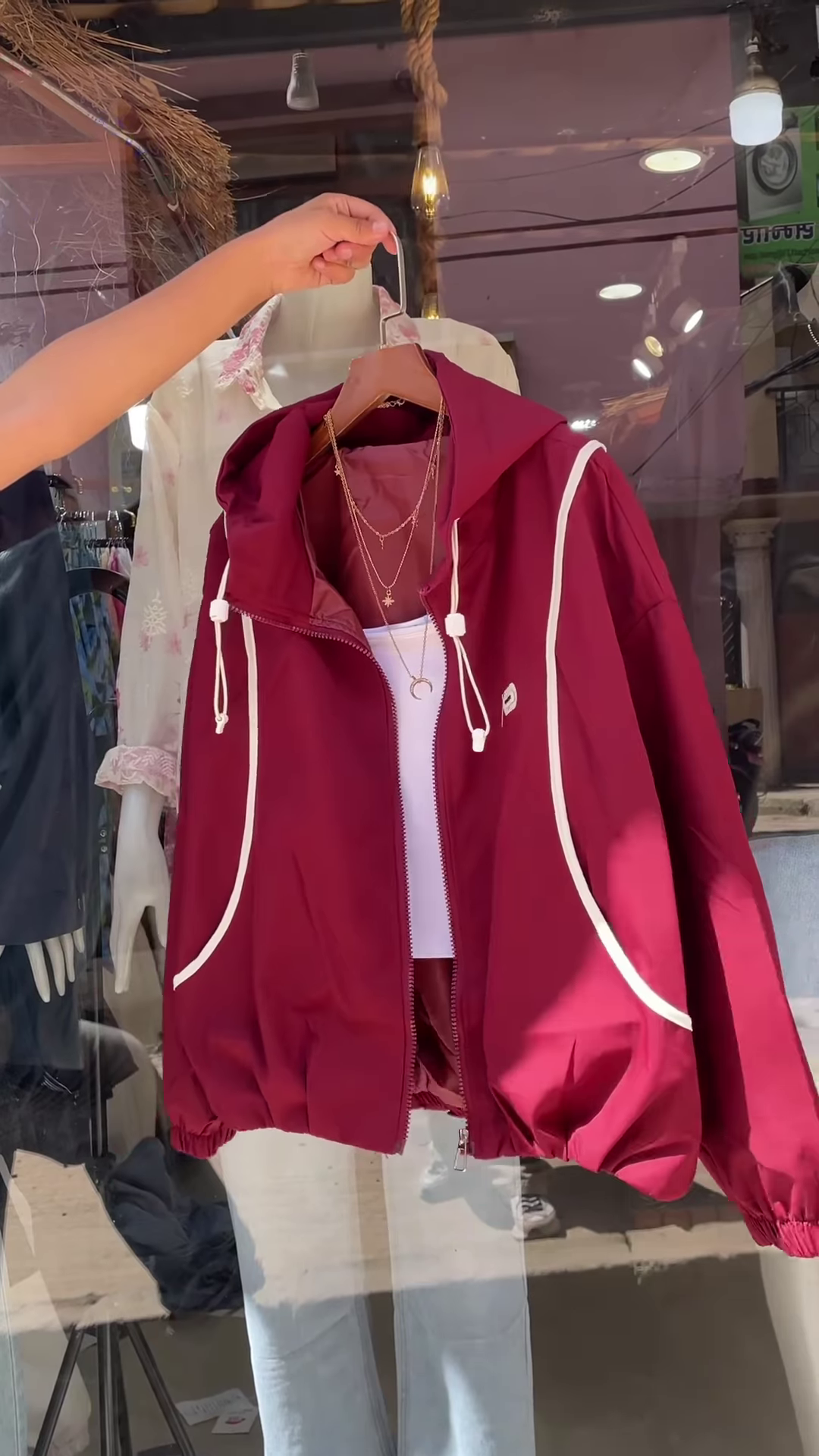 Purple Hooded Jacket with White Trim – Casual Streetwear Layer for Women - Image 3