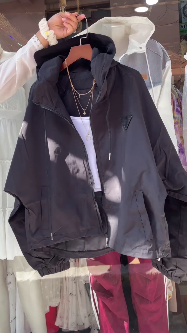 Beige Hooded Jacket with White Tank Top – Layered Casualwear for Women - Image 2