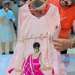 Light Pink Embroidered Kurta Set with Traditional Motif and Matching Dupatta