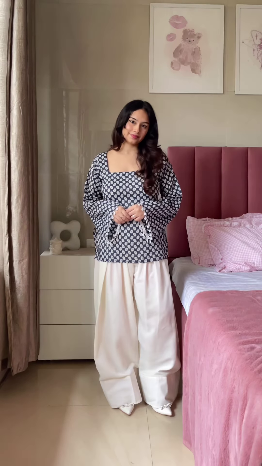 Pink Floral Printed Top with Light Blue Jeans β Casual Ethnic Fusion Wear for Women - Image 6