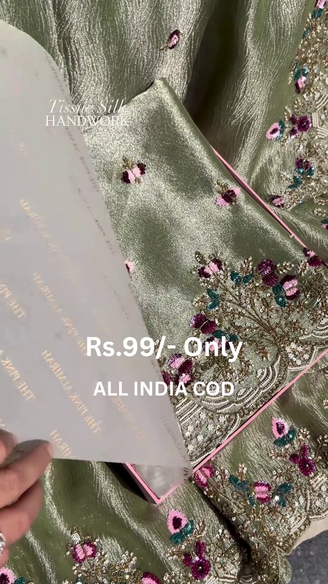 Luxury Tissue Silk Handwork Suit - Image 3